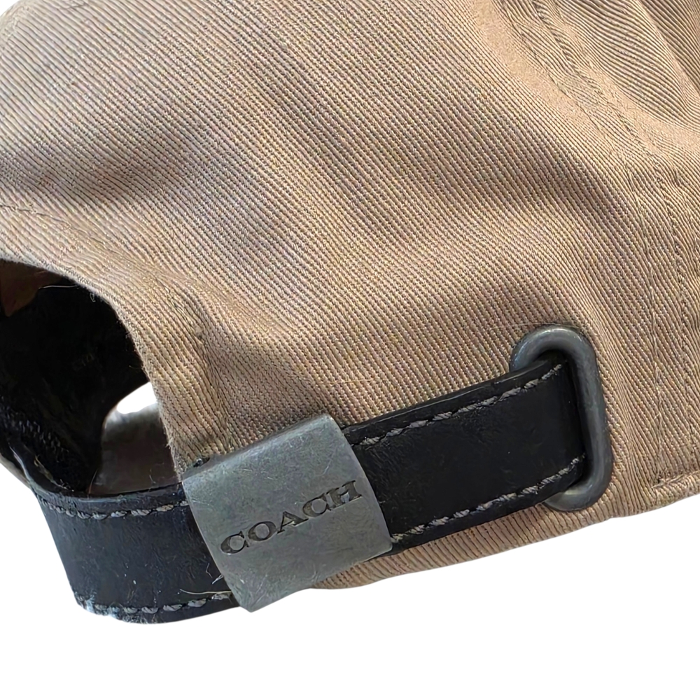 Coach New York Tan Baseball Cap Embroidered Logo Leather Strap Metal Hardware - Picture 4 of 16